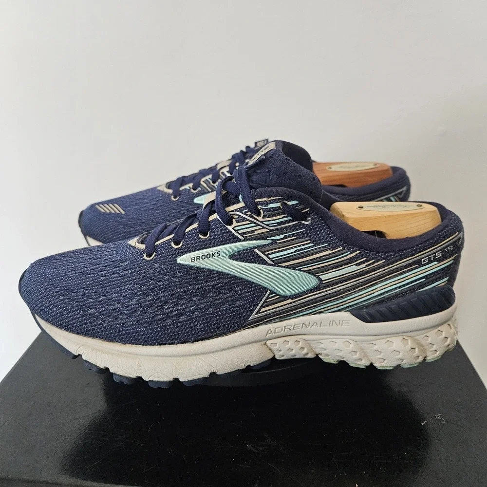 Brooks Adrenaline GTS 19 Running Shoes Womens 8.5 D Wide Blue Sneakers
